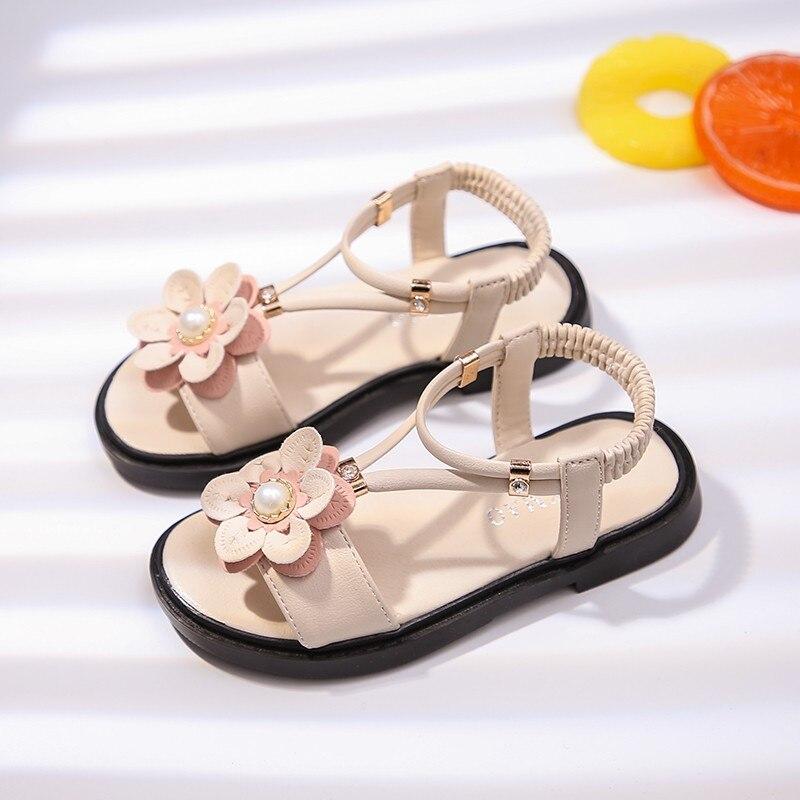 Sandals Girls Kids Sandals Princess Sweet Flower Children Summer Beach Shoes 2020 Brand New Soft Sweet Floral With Pearl 26-36