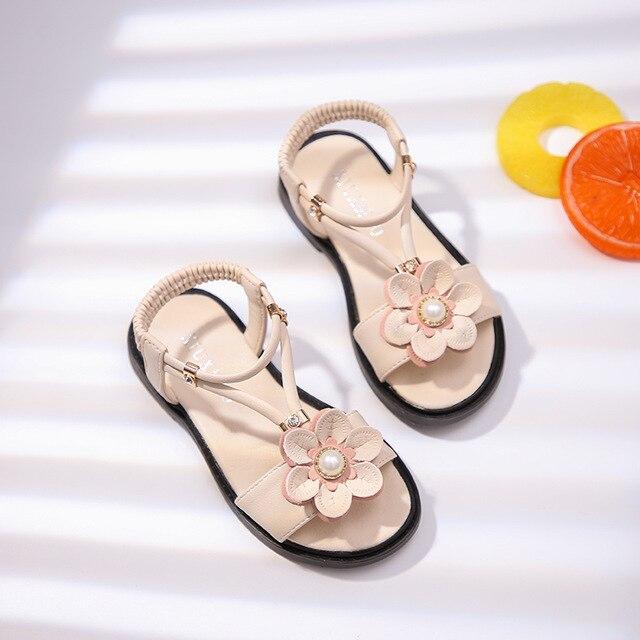 Sandals Girls Kids Sandals Princess Sweet Flower Children Summer Beach Shoes 2020 Brand New Soft Sweet Floral With Pearl 26-36